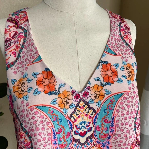 Tabitha Webb Sleeveless Blouse Tank Crepe Paisley Floral M - Picture 3 of 7